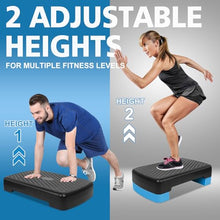 Load image into Gallery viewer, MIIUDGIG 18'' Adjustable Aerobic Step Platform, Adjustable Fitness 4-6in Exercise Stepper Workout with 2 Risers, Aerobics Stepper Workout Stepper for Home Gym Cardio Strength &amp; Training (Blue)
