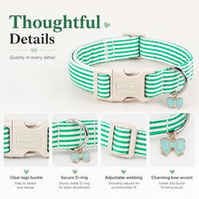 Load image into Gallery viewer, ARING PET Stripe Dog Collar, Cute Spring Summer Teal Stripe Pet Collars with Bow Charm for Puppy Small Medium Large Boy Girl Dogs, for Daily Outdoor Walking Beach Stroll-M

