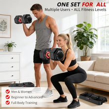 Load image into Gallery viewer, Mouldbody Adjustable Dumbbell Set Pair 50 lb, Adjustable Dumbbells 10-in-1 Free Weight Set, 1-Second Dial Weight Adjustment,Space-Saving Design with Storage Base, Home Gym Strength Training Equipment
