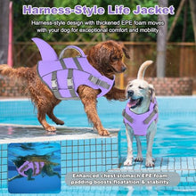 Load image into Gallery viewer, Dogcheer Dog Life Jacket with Shark Fin, High Buoyancy Swim Vest with Top Rescue Handle, Adjustable Reflective Flotation Vest for Swimming, Kayaking, Boating - Taro Purple,XL
