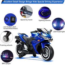 Load image into Gallery viewer, 12V Electric Ride On Motorcycle for Kids, Training Wheels, Full Hand Drive Motorbike Toy, Perfect for Boys and Girls (3-8 Yrs) (Blue)
