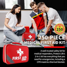Load image into Gallery viewer, Protect Life Survival First Aid Kit for Home/Business, Camping Survival Kits | Mini Travel First Aid Kit | Camping Equipment | Small Kits for Car | Outdoor Emergency Survivals Pack - 250pcs
