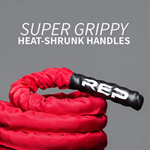 Load image into Gallery viewer, REP Battle Ropes - PolyDacron Battle Rope for Strength and Conditioning Workouts – 1.5" and 2" Diameter, 30ft, 40ft, 50ft Lengths with Optional Cover Sleeve (Red with Sleeve, 1.5 x 30 ft)
