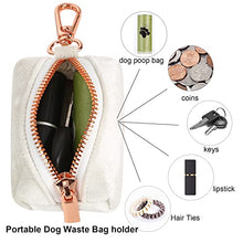 Load image into Gallery viewer, ARING PET Velvet Dog Waste Bag Holder, White Doggy Poop Bags Dispenser Attach to Any Leashes, Portable Washable Pet Waste Pouch Dispenser with Metal Zipper
