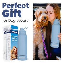 Load image into Gallery viewer, Dog Water Bottle for Dog Lovers - 32 oz Stainless Steel Double Wall Insulated Water Bottle with 8 oz Detachable Bowl on Bottom for Doggy Lovers for Hiking, Walks, Travel - Dusty Blue
