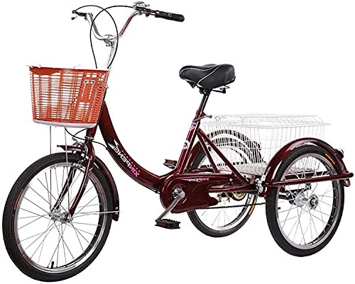 Adult Tricycle - 3 Wheel Bikes for Adults Shopping Adult Tricycles Cargo 1 Speed Freight Trikes 20 Inch 3 Wheel Bikes for Adults with Large Basket