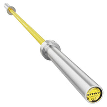 Load image into Gallery viewer, RitFit Elite 7ft Olympic Barbell, Robust 45lb Barbell for Weightlifting and Powerlifting, Superior Olympic Bar with Exceptional 500lbs Load Capacity, Weight Bar for 2” Standard Plates Sliver/Yellow
