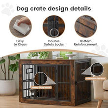Load image into Gallery viewer, 38 Inch Heavy Duty Dog Crate Furniture for Medium Dogs, Decorative Pet House End Table with 3 Doors &amp; Adjustable Bowls, Wooden Cage Kennel Furniture Indoor, Rustic Brown

