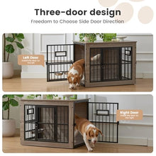 Load image into Gallery viewer, 32 Inch Heavy Duty Dog Crate Furniture for Medium/Small Dogs, Decorative Pet House End Table with 3 Doors &amp; Adjustable Bowls, Wooden Cage Kennel Furniture Indoor, Rustic Grey
