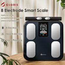 Load image into Gallery viewer, CLORIS 8 Electrodes Digital Smart Scale FSA&amp;HSA Eligible for Body Weight Fat Accurate BMI Muscle Mass Body Composition Measurement Health Analyzer with App Bluetooth
