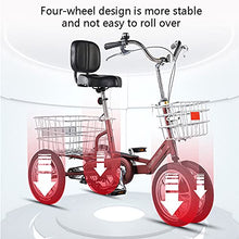 Load image into Gallery viewer, 14 Inch 4 Wheel Cruiser Bike Adult Tricycle with Large Basket &amp; Seat Backrest for Recreation Shopping Picnics Exercise Cycling Pedalling
