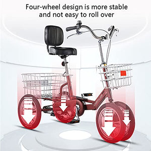 14 Inch 4 Wheel Cruiser Bike Adult Tricycle with Large Basket & Seat Backrest for Recreation Shopping Picnics Exercise Cycling Pedalling