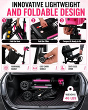 Load image into Gallery viewer, Ecomobi Light Weight Mobility Scooter for Seniors &amp; Adults, 12–30 Mile Range, Foldable Airline Approved Portable 4 Wheel Motorized Scooter with Removable Lithium Battery, 300 lb Capacity, MS02F Pink
