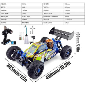 1/8 RC Truck for Adult 90KM/H 4WD Gas Powered RC Car 94970 26CXP Engine Fast Speed Remote Control Truck, Blue