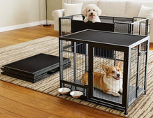 Load image into Gallery viewer, Heavy Duty Dog Crate for Small Dogs, 3 in 1 32.7" Foldable Collapsible Dog Kennel &amp; Playpen with Lockable Wheels &amp; Feeding Bowls, Escape Proof Metal Dog Cage for Indoor Outdoor Use, Black
