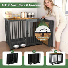 Load image into Gallery viewer, Heavy Duty Dog Crate for Small Dogs, 3 in 1 32.7" Foldable Collapsible Dog Kennel &amp; Playpen with Lockable Wheels &amp; Feeding Bowls, Escape Proof Metal Dog Cage for Indoor Outdoor Use, Rustic Brown

