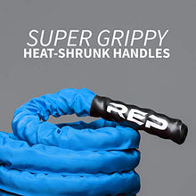 Load image into Gallery viewer, REP Battle Ropes - PolyDacron Battle Rope for Strength and Conditioning Workouts – 1.5" and 2" Diameter, 30ft, 40ft, 50ft Lengths with Optional Cover Sleeve (Blue With Sleeve, 1.5 x 50 ft)
