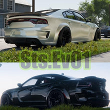 Load image into Gallery viewer, STSEV01 Rear Wickerbill Spoiler Wing Fit for Dodge Charger SE/SXT/SRT/GT/RT/Daytona/Scat Pack 2011-2023, Glossy Black Hellcat Style Spoiler + Smoked Wicker Bill Exterior Accessories
