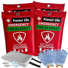 Load image into Gallery viewer, Protect Life Saving Emergency Fire Blankets 4 Pack - 40"x40", Fiberglass Fire Blanket for Home &amp; Kitchen - Fire Suppression or Retardant Tarp - Fire Safety Kit for Car or Camping
