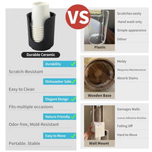 Load image into Gallery viewer, Dobbyby Ceramic Bathroom Cup Dispenser with Stylish Vertical Stripes - Disposable Mouthwash Cup Holder Holds 3-4oz Paper Cups for Rinsing Cups on Bathroom Vanity Countertops (Matte Black)
