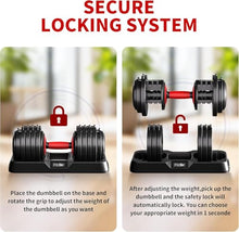 Load image into Gallery viewer, 55LB Adjustable Dumbbell Set,10 in 1 Free Weights Dumbbell of 2 with Secure Locking Mechanism for Safe,1 Sec Speed Adjustment Men/Women Gym and Home Strength Training Equipment.
