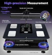 Load image into Gallery viewer, GE Smart Scale for Body Weight: 8-Electrode Digital Bathroom Scale for Weight Fat BMI Muscle Mass Full Body Composition Analyzer 50 Measurements Bluetooth Highly Accurate Weighing Machine 400lb Black
