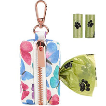 Load image into Gallery viewer, ARING PET Dog Waste Bag Dispenser, Cotton Doggy Poop Bags Holders Attach to Any Leashes, Portable Washable Butterfly Pattern Pet Waste Pouch Dispenser with Metal Zipper
