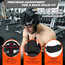 Load image into Gallery viewer, Lights Mountain Adjustable Neck Harness for Weight Training with 6 D-Rings, Includes Skull Cap, Resistance Band &amp; Loading Strap - Adjustable Head Harness for Neck Strengthening &amp; Resistance Workout
