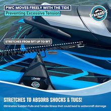 Load image into Gallery viewer, WAVESRX DockingPal™ - Premium Flat Bungee Dock Line for Boats | Elastic Boat Dock Rope with 1 Stainless Steel Carabiner &amp; 1 Loop | Stretches from 5' to 9' for Jet Ski, PWC &amp; Boat
