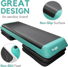 Load image into Gallery viewer, Yes4All Adjustable Workout Aerobic Exercise Step Platform with 4 Adjustable Risers Included and Extra Risers Options - Green Black
