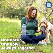 Load image into Gallery viewer, Rescue Dog Lover Water Bottle – 32 oz Stainless Steel Double Wall Insulated with 8 oz Detachable Bowl – Animal Rescue Gifts for Dog or Cat Lovers – “Rescued is My Favorite Breed” – Smoky Grey
