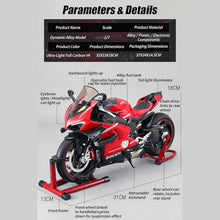 Load image into Gallery viewer, 1/7 Scale Alloy Dynamic Motorcycle Model with Ignition System and Smoke Spray
