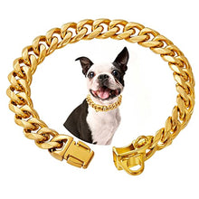 Load image into Gallery viewer, Stainless Steel Silver Gold Dog Collars with Safety Buckle Lock,18K Cuban Link Chain Training Collar,15MM Strong Dog Necklace Heavy Duty Chew Proof for Small Medium Large Dog
