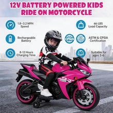 Load image into Gallery viewer, Kids Electric Motorcycle, 12V Electric Motorcycle on Car LED Lights, Music Player &amp; Horn
