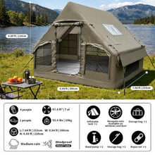 Load image into Gallery viewer, Qeroo® Luxury Inflatable Camping Tent,Wind &amp; Rain Resistant, Breathable &amp; Durable Wear-Resistant Fabric, Built-in Stove Jack,Fast Setup with Hand Pump,All-Season Ready, Mosquito-Proof Mesh Windows
