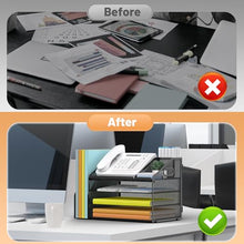 Load image into Gallery viewer, DocNest 4 Tier Paper Letter Tray File Organizer, Mesh Desk File with Handle, Workspace Desk Organizers with Pen Holder, Office Organization Storage Accessories - Black
