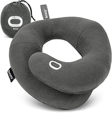 Load image into Gallery viewer, BCOZZY Travel Neck Pillow for Airplane – Patented Double Support for Head, Neck, and Chin. Best for Long Flights, Plane Sleeping, and Car Rides. Adjustable Size. Fully Washable. Carry Bag. Large, Gray
