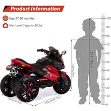 Load image into Gallery viewer, 3-Wheel Ride-On Toy Motorbike with Lighting Wheels, Music Player (Connect with Phone) and Hand Drive (RED-1)
