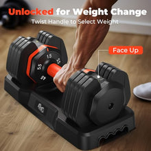 Load image into Gallery viewer, FLYBIRD Adjustable Dumbbell Set of 2, 110LB/55LB Weights Dumbbell Set for Home Gym Exercise &amp; Fitness, Fast Change Weights with Anti-Slip Handle, Multiweight Options for Full Body Workout Suitable Men/Women(55LBX2)
