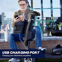 Load image into Gallery viewer, Metro Mobility 4 Wheel Electric Mobility Scooter for Adults - 300 lbs Capacity Folding Mobility Scooters for Seniors, Travel - Convenient Charging Port &amp; 2 Cup Holders - Grey
