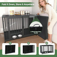 Load image into Gallery viewer, 43.3" Heavy Duty Large Dog Crate with Wheels &amp; Feeding Bowls, 3 in 1 Foldable Extra Large Dog Kennel &amp; Playpen, Indestructible Escape-Proof Metal Dog Cage for Large Dogs, Indoor Outdoor, Black
