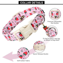 Load image into Gallery viewer, ARING PET Summer Dog Collar-Cute Pink Dog Collar for Small Dogs, Adjustable Strawberry Bees Print Pet Collars Puppy Collar for Small Medium Large Dogs
