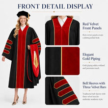 Load image into Gallery viewer, Red Doctoral Graduation Gown Set with Tam and Hood, PhD Cap and Gown Academic Regalia
