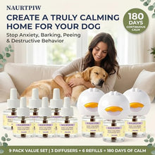 Load image into Gallery viewer, NAURTPIW Dog Calming Diffuser – 3 Plug-in + 6 Refills, 180-Day Stress Relief, Dual-Pheromone Formula for Anxiety, Barking, Chewing &amp; Indoor Peeing, Advanced Dog Calming Pheromones Diffuser Kit
