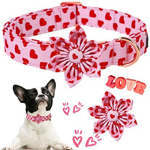 Load image into Gallery viewer, ARING PET Valentine's Day Dog Collar-Adorable Pink Heart Dog Collar with Flower, Adjustable Cotton Girl Dog Collars with Metal Buckle
