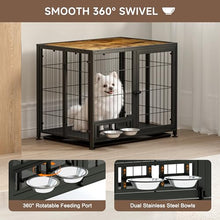 Load image into Gallery viewer, Heavy Duty Dog Crate for Small Dogs, 3 in 1 32.7" Foldable Collapsible Dog Kennel &amp; Playpen with Lockable Wheels &amp; Feeding Bowls, Escape-Proof Metal Dog Cage for Indoor Outdoor Use, Rustic Brown
