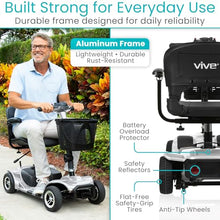 Load image into Gallery viewer, Vive 4 Wheel Mobility Scooter - Electric Powered Wheelchair Device - Compact Heavy Duty Mobile for Travel, Adults, Elderly - Long Range Power Extended Battery with Charger &amp; Basket
