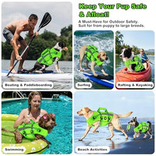 Load image into Gallery viewer, Dogcheer Dog Harness Life Jacket for Small Medium Large Dogs, High Buoyancy Pet Float Vest with Rescue Handle, Reflective &amp; Adjustable Dog Life Vests for Swimming - Green, L
