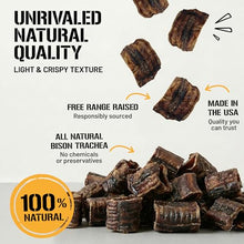 Load image into Gallery viewer, Dog Chits Bison Trachea Dog Treats - 100% Single Ingredient, High Protein, Lower Fat - Glucosamine for Joint Support - Dental-Clean Crunch - Gentler on Digestion Than Beef - 2-3 inch, 8 oz
