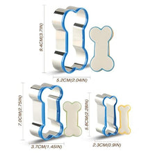 Load image into Gallery viewer, Dog Bone Cookie Cutters Set of 3, Bone Shapes Cookie Cutter, Biscuit Dog Treat Cookie Cutter Set for Homemade (Blue Is Visible &amp; Friendly For Your Pup/Doggy)
